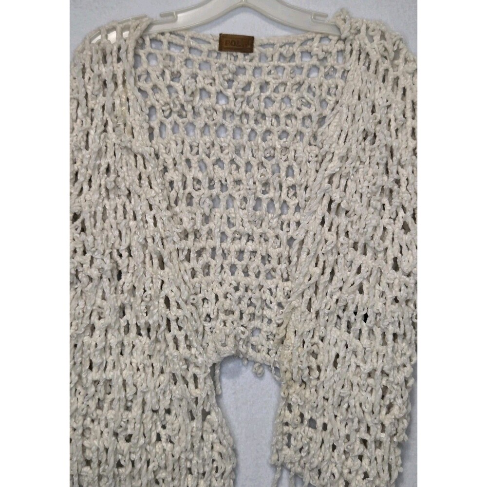 POL Cream Open Knit Fringe Cardigan Size Small Boho Chic Western Shaggy - Picture 2 of 8